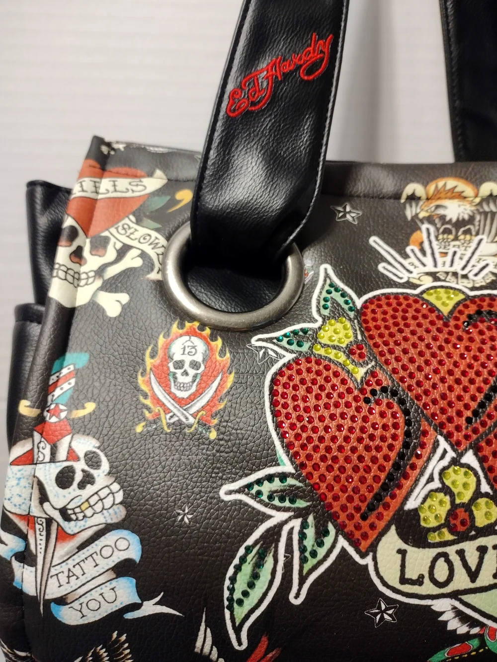 Ed Hardy Black 'Love Hearts' Dome Satchel and Wallet Set L-12